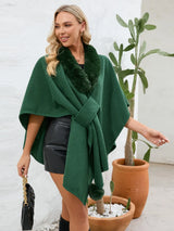 Fuzzy Trim Open Front Poncho - V.I.P Digital Presence