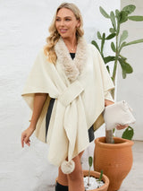 Fuzzy Trim Open Front Poncho - V.I.P Digital Presence
