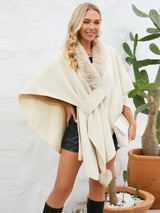 Fuzzy Trim Open Front Poncho - V.I.P Digital Presence