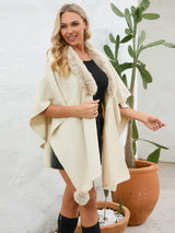 Fuzzy Trim Open Front Poncho - V.I.P Digital Presence