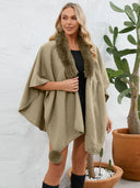 Fuzzy Trim Open Front Poncho - V.I.P Digital Presence