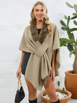 Fuzzy Trim Open Front Poncho - V.I.P Digital Presence
