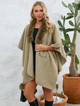 Fuzzy Trim Open Front Poncho - V.I.P Digital Presence