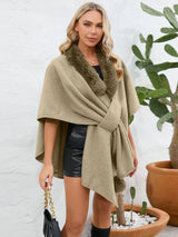 Fuzzy Trim Open Front Poncho - V.I.P Digital Presence