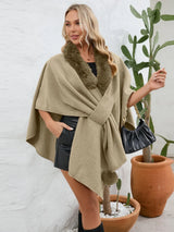 Fuzzy Trim Open Front Poncho - V.I.P Digital Presence