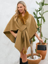 Fuzzy Trim Open Front Poncho - V.I.P Digital Presence
