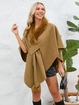 Fuzzy Trim Open Front Poncho - V.I.P Digital Presence