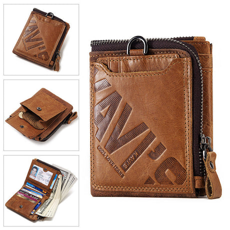 Genuine Cowhide Men's Short Wallet Fashion Casual Zipper Wallet Open Multifunctional Coin Purse - V.I.P Digital Presence