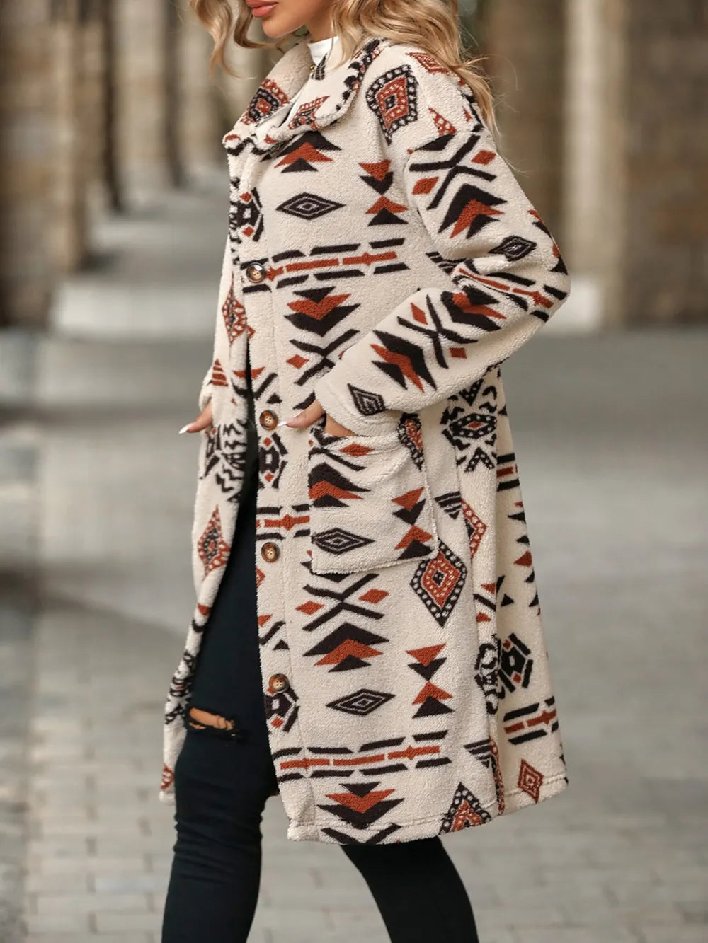 Geometric Pocketed Dropped Shoulder Coat - V.I.P Digital Presence