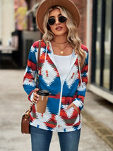 Geometric Zip Up Long Sleeve Hooded Jacket - V.I.P Digital Presence