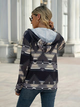 Geometric Zip Up Long Sleeve Hooded Jacket - V.I.P Digital Presence
