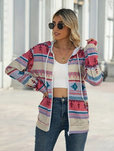 Geometric Zip Up Long Sleeve Hooded Jacket - V.I.P Digital Presence