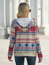 Geometric Zip Up Long Sleeve Hooded Jacket - V.I.P Digital Presence