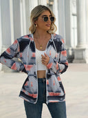 Geometric Zip Up Long Sleeve Hooded Jacket - V.I.P Digital Presence