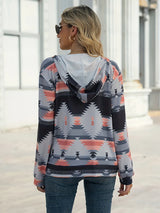 Geometric Zip Up Long Sleeve Hooded Jacket - V.I.P Digital Presence
