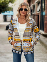 Geometric Zip Up Long Sleeve Hooded Jacket - V.I.P Digital Presence