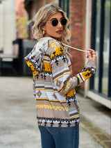 Geometric Zip Up Long Sleeve Hooded Jacket - V.I.P Digital Presence