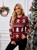 Gingerbread man jacquard long sleeved sweater pullover casual top - V.I.P Digital Presence