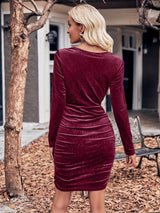 Glitter Ruched Cowl Neck Wrap Dress - V.I.P Digital Presence