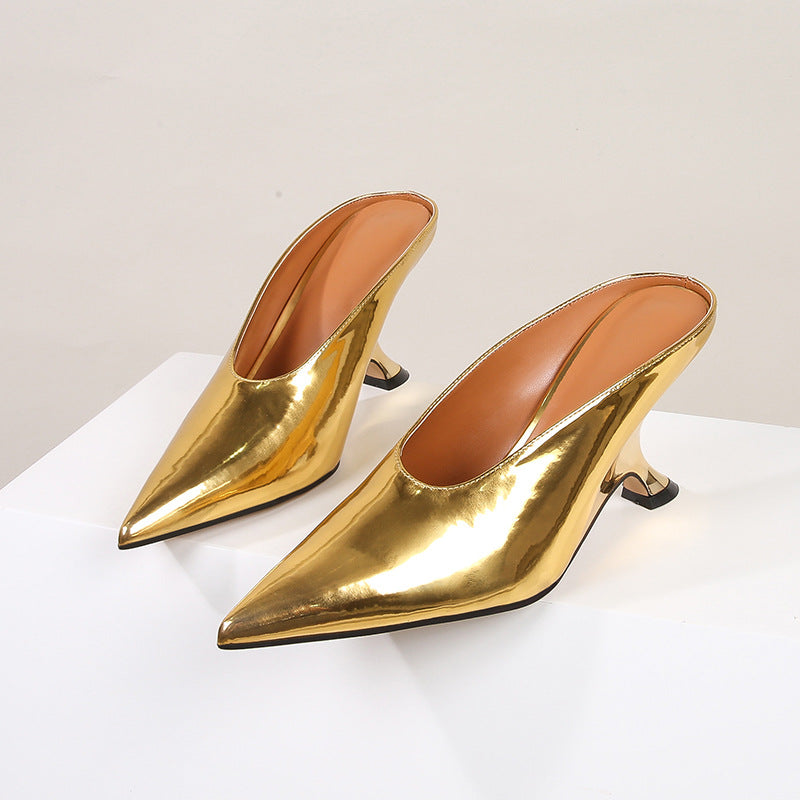 Glossy patent leather cross-border women's shoes with high heels and sloping heels slippers - V.I.P Digital Presence