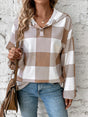 Grid printed loose casual fashionable button long sleeved hooded sweatshirt - V.I.P Digital Presence