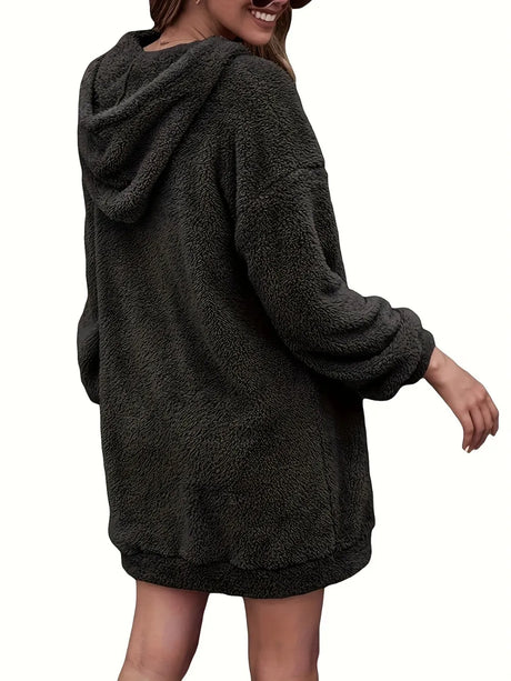 Half Zip Dropped Shoulder Oversized Hoodie - V.I.P Digital Presence