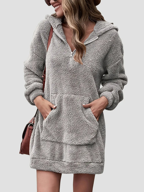 Half Zip Dropped Shoulder Oversized Hoodie - V.I.P Digital Presence