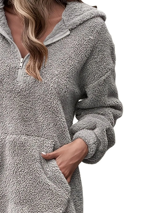 Half Zip Dropped Shoulder Oversized Hoodie - V.I.P Digital Presence