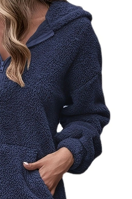 Half Zip Dropped Shoulder Oversized Hoodie - V.I.P Digital Presence