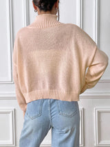 Hand hook flower collage high neck pullover sweater loose casual base sweater - V.I.P Digital Presence