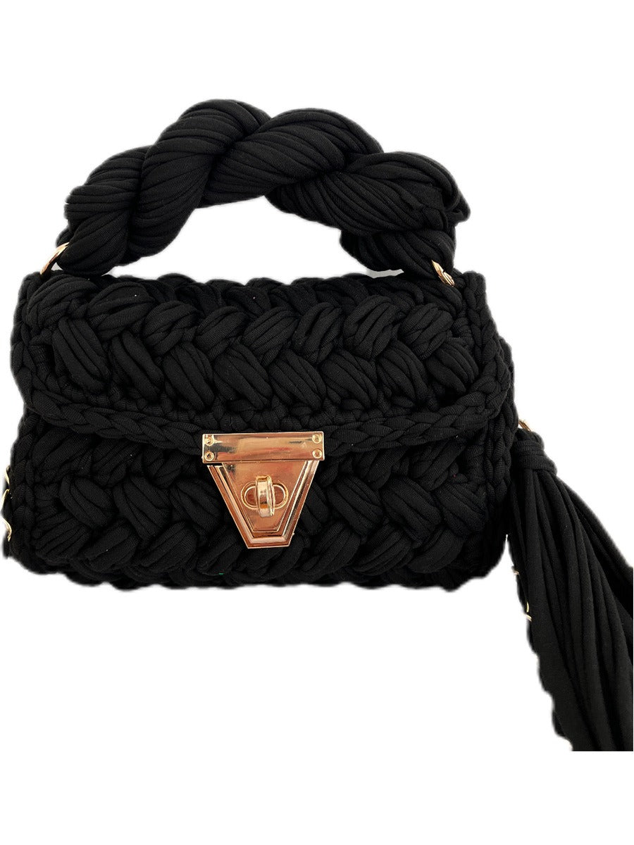 Hand woven bag crochet bag shoulder bag women's Fried Dough Twists portable tassel bag - V.I.P Digital Presence