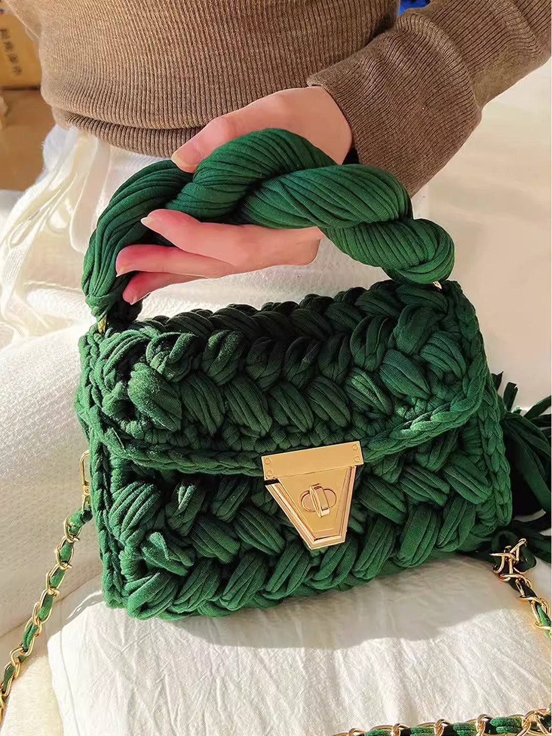 Hand woven bag crochet bag shoulder bag women's Fried Dough Twists portable tassel bag - V.I.P Digital Presence