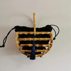 Handmade tassel bamboo knot bag water bucket bag semi-circular bamboo basket handbag for women - V.I.P Digital Presence