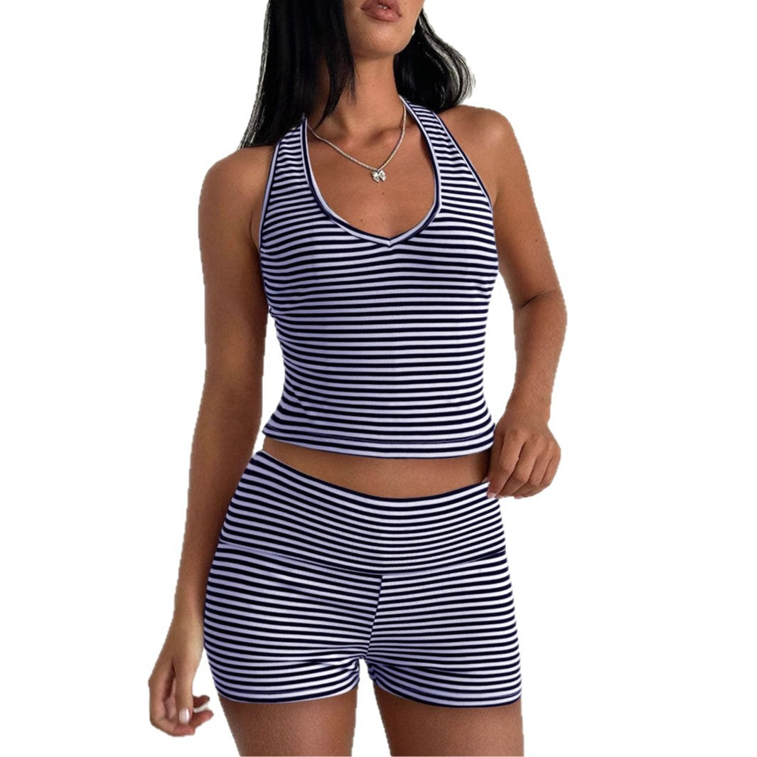 Hanging neck striped suit for women's clothing - V.I.P Digital Presence
