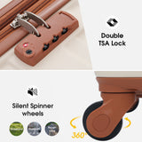 Hardshell Luggage Sets 3 Pcs Spinner Suitcase with TSA Lock Lightweight 20''24''28''  Brown+White + ABS - V.I.P Digital Presence