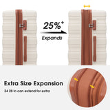 Hardshell Luggage Sets 3 Pcs Spinner Suitcase with TSA Lock Lightweight 20''24''28''  Brown+White + ABS - V.I.P Digital Presence