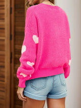 Heart Round Neck Dropped Shoulder Sweater - V.I.P Digital Presence
