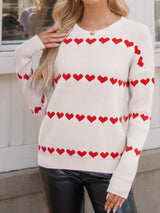 Heart Round Neck Long Sleeve Sweater - V.I.P Digital Presence
