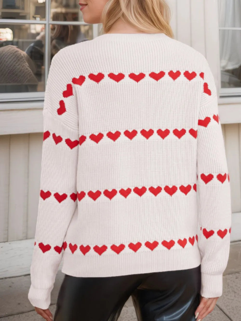 Heart Round Neck Long Sleeve Sweater - V.I.P Digital Presence