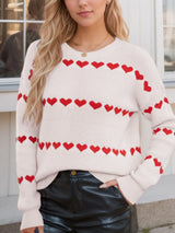 Heart Round Neck Long Sleeve Sweater - V.I.P Digital Presence