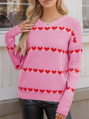 Heart Round Neck Long Sleeve Sweater - V.I.P Digital Presence