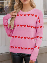 Heart Round Neck Long Sleeve Sweater - V.I.P Digital Presence