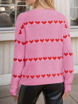 Heart Round Neck Long Sleeve Sweater - V.I.P Digital Presence