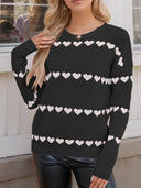 Heart Round Neck Long Sleeve Sweater - V.I.P Digital Presence