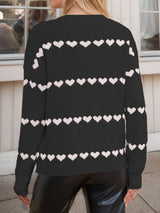 Heart Round Neck Long Sleeve Sweater - V.I.P Digital Presence