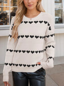 Heart Round Neck Long Sleeve Sweater - V.I.P Digital Presence