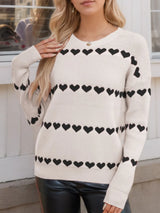 Heart Round Neck Long Sleeve Sweater - V.I.P Digital Presence