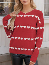 Heart Round Neck Long Sleeve Sweater - V.I.P Digital Presence