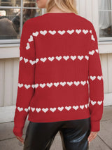 Heart Round Neck Long Sleeve Sweater - V.I.P Digital Presence