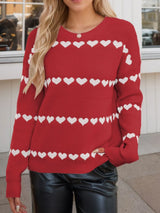 Heart Round Neck Long Sleeve Sweater - V.I.P Digital Presence